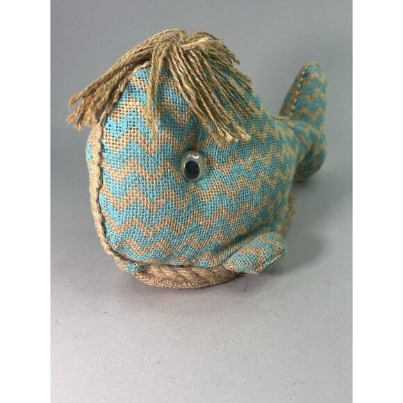 Rustic Burlap Sperm Whale Statue Moby Dick Sculpture Coastal Nautical Decor - Picture 3 of 6